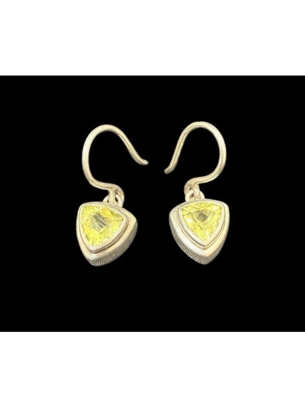 Designer Lori Bonn 925 Sterling Silver Citrine Trillion Earrings Dangle Signed